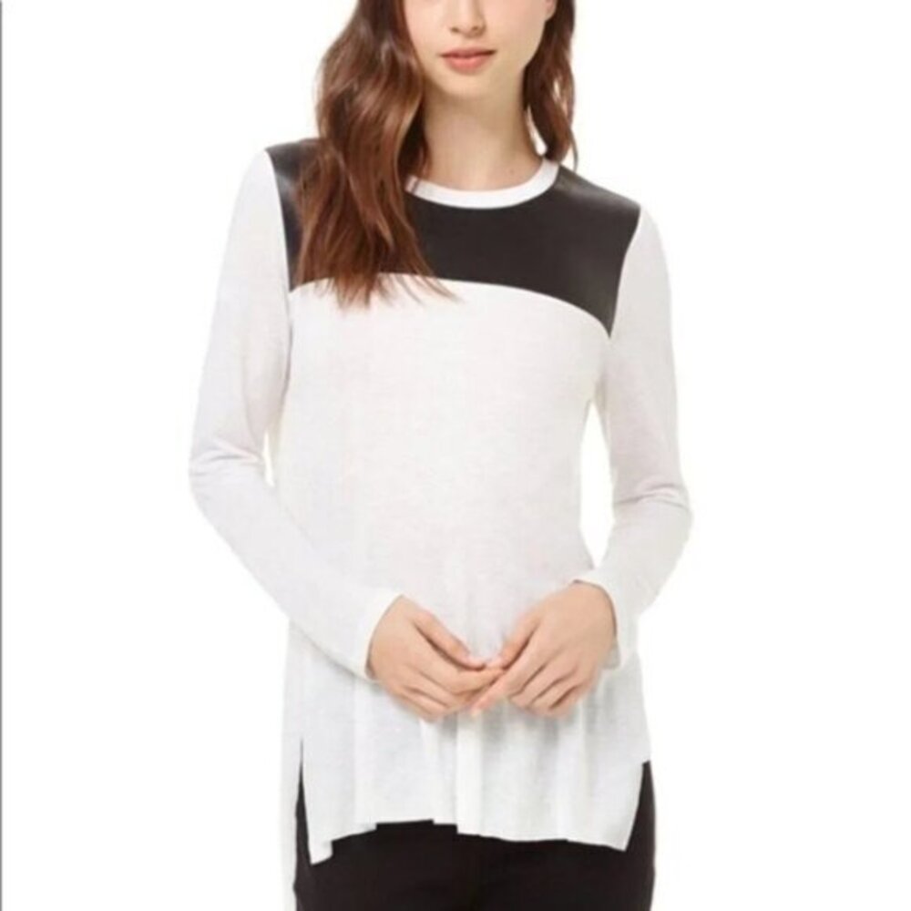 Aritzia Wilfred Free Simone Top Faux Leather Side Slit white Black Size XXS